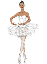 M7615 Costumes de ballet ajusté pour jeune femmes avec corsage baleiné, jupe et variantes de manches (grandeur : 6-8-10-12-14)
