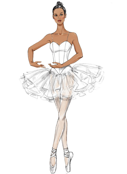M7615 Misses' Ballet Costumes with Fitted, Boned Bodice and Skirt and Sleeve Variations (size: 14-16-18-20-22)