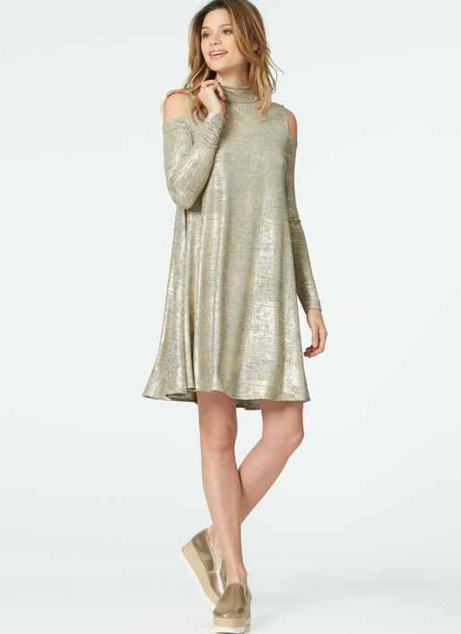 M7622 Misses' Knit Swing Dresses with Neckline and Sleeve Variations (size: XSM-SML-MED)