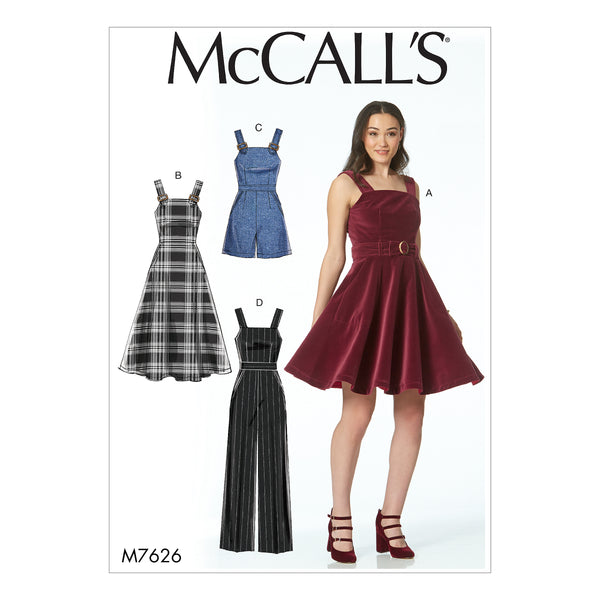 M7626 Misses' Dresses, Belt, Romper, and Jumpsuit with Pockets (size: 4-6-8-10-12)