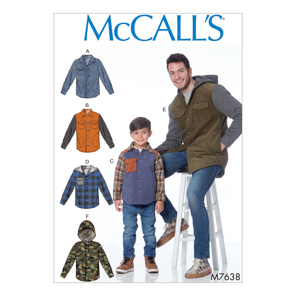 M7638 Men's and Boys' Lined Button-Front Jackets with Hood Options (size: 3-4-5-6-7-8 (Boys))