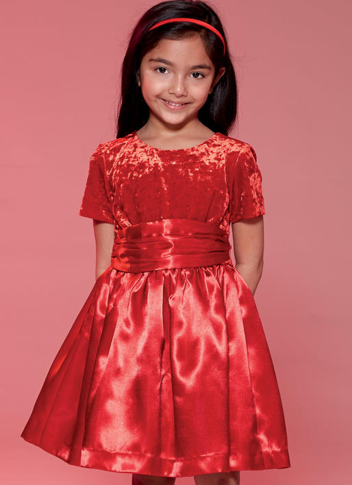 M7648 Childrens'/Girls' Gathered Dresses with Petticoat and Sash