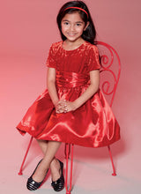 M7648 Childrens'/Girls' Gathered Dresses with Petticoat and Sash (size: 7-8-10-12-14)