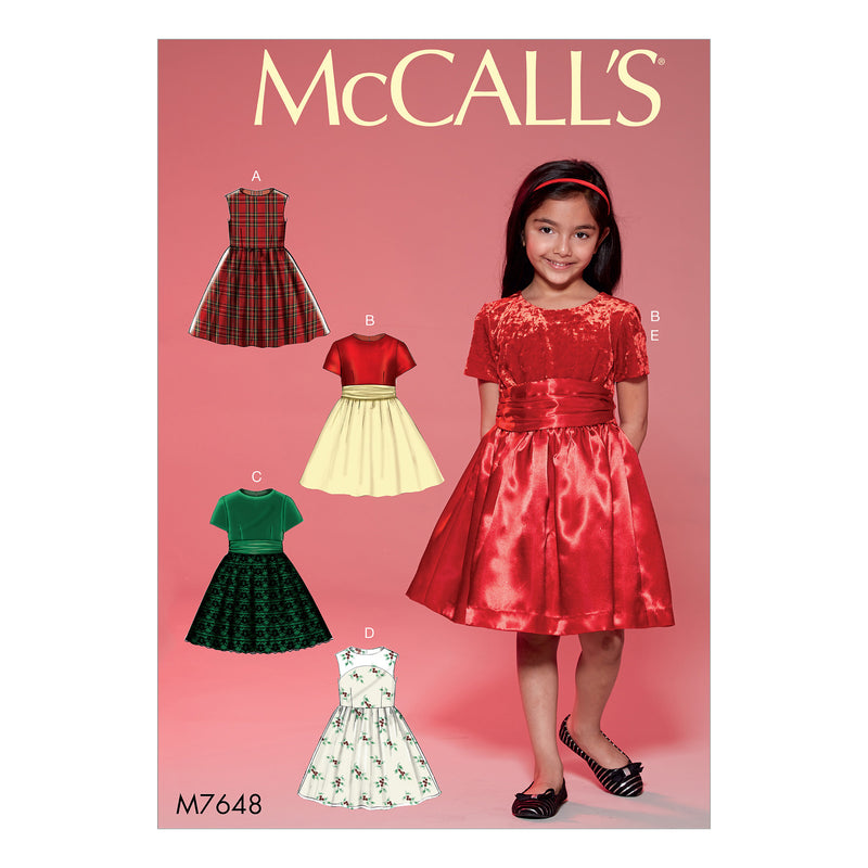 M7648 Childrens'/Girls' Gathered Dresses with Petticoat and Sash (size: 3-4-5-6)