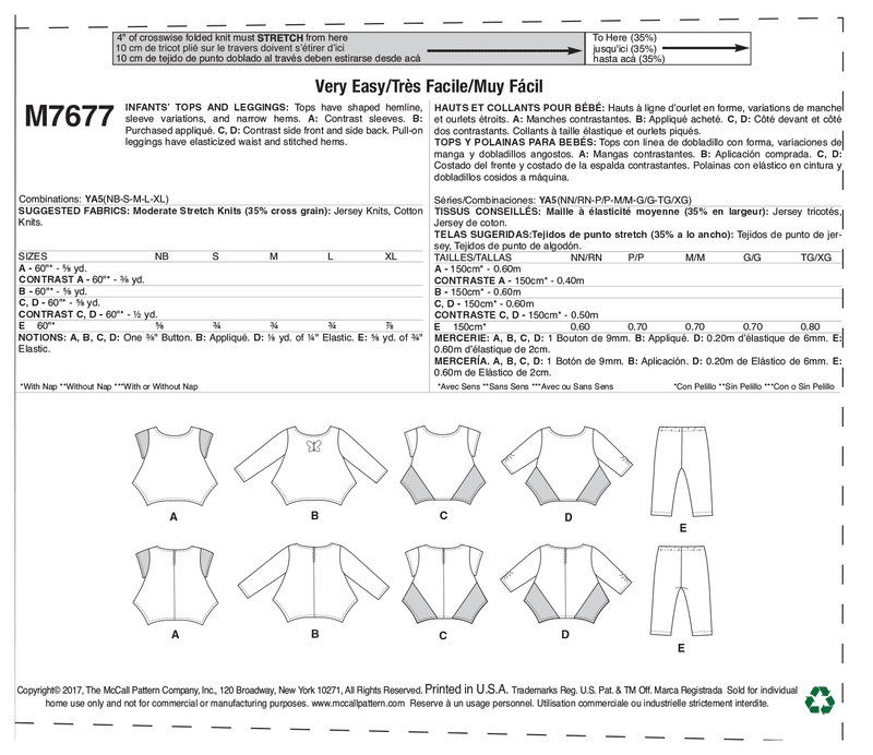 M7677 Hauts et leggings contrastants pour Bébé (grandeur : NN-P-M-G-TG)