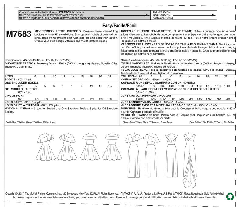 M7683 Robes avec variantes aux épaules et à la jupe pour Jeune Femme / Petite Jeune Femme  (grandeur : 6-8-10-12-14)