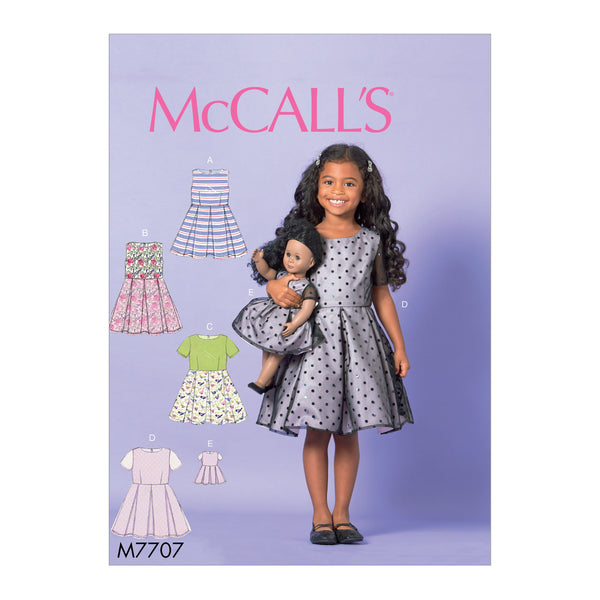 M7707 Children/Girls' Dresses and 18" Doll Dress (size: 6-7-8)
