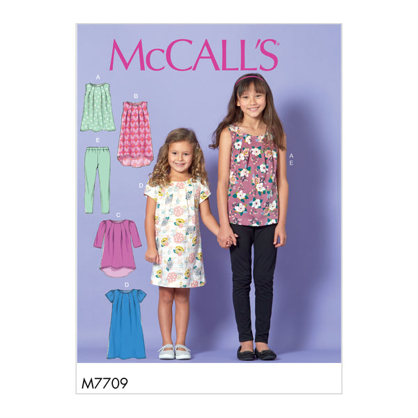 M7709 Children/Girls' Tops, Dresses and Leggings (size: 7-8-10-12-14)