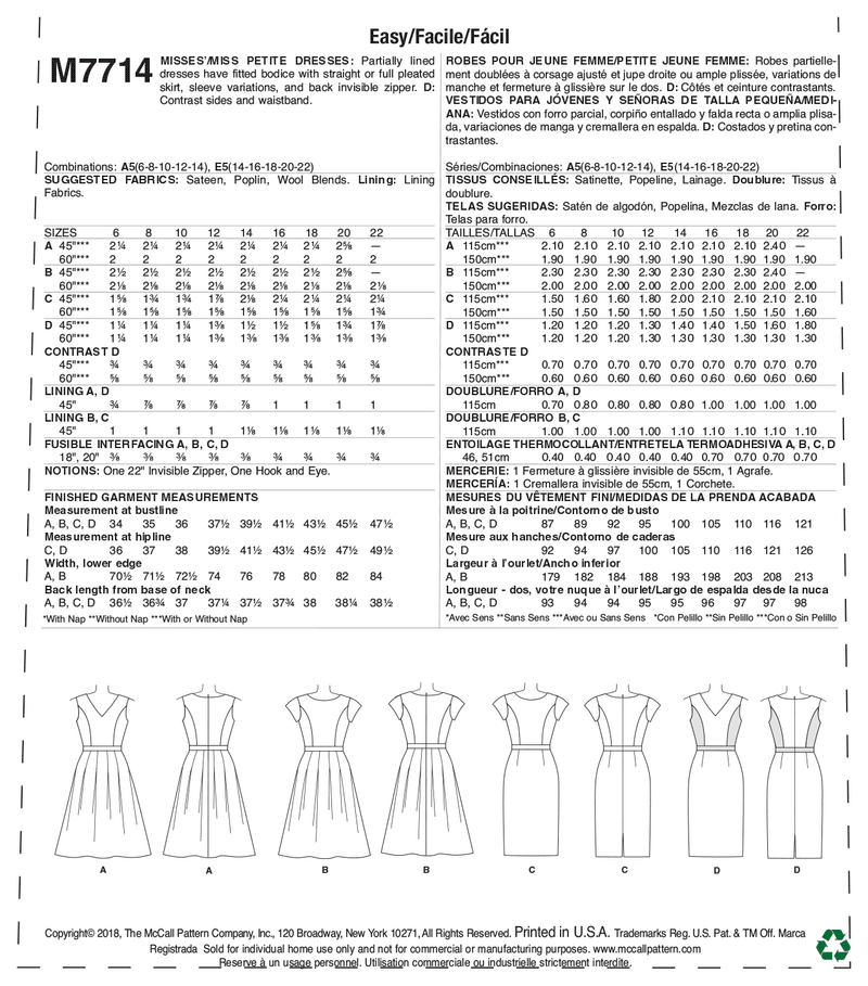 M7714 Misses'/Miss Petite Dresses (size: 14-16-18-20-22)