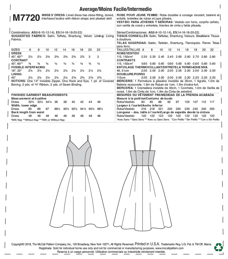 M7720 Misses' Dress (size: 14-16-18-20-22)