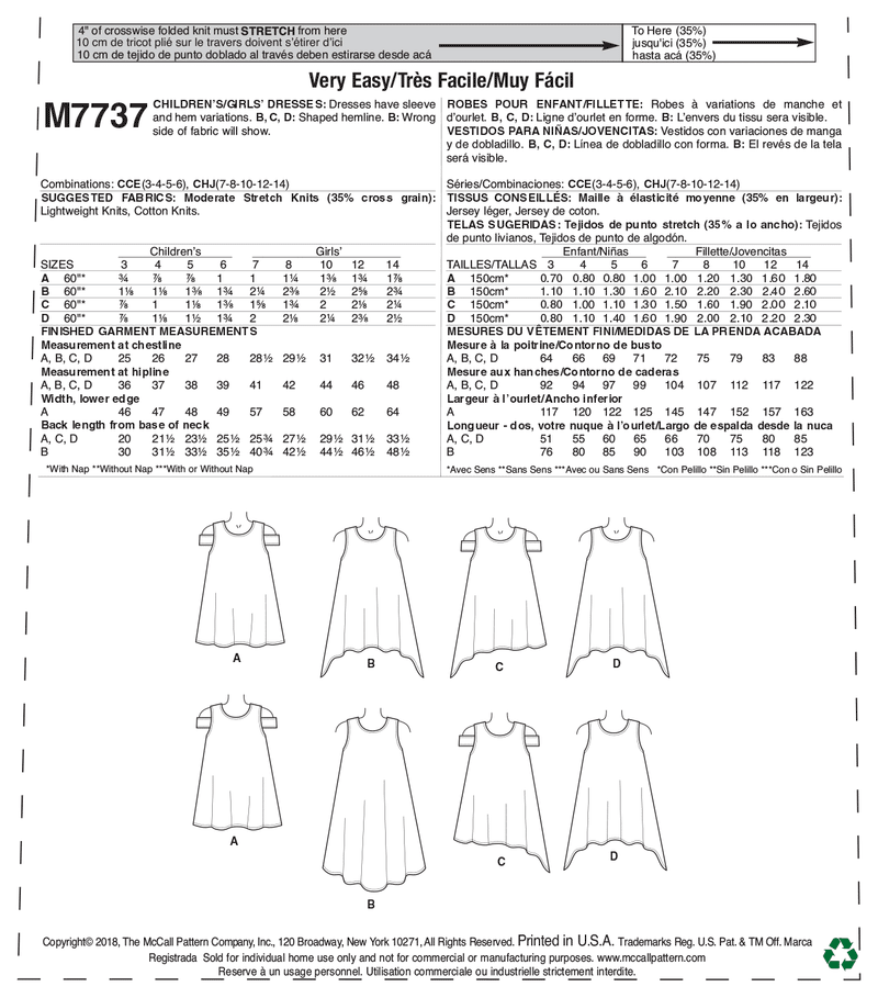 M7737 Children's/Girls' Dresses (size: 3-4-5-6)