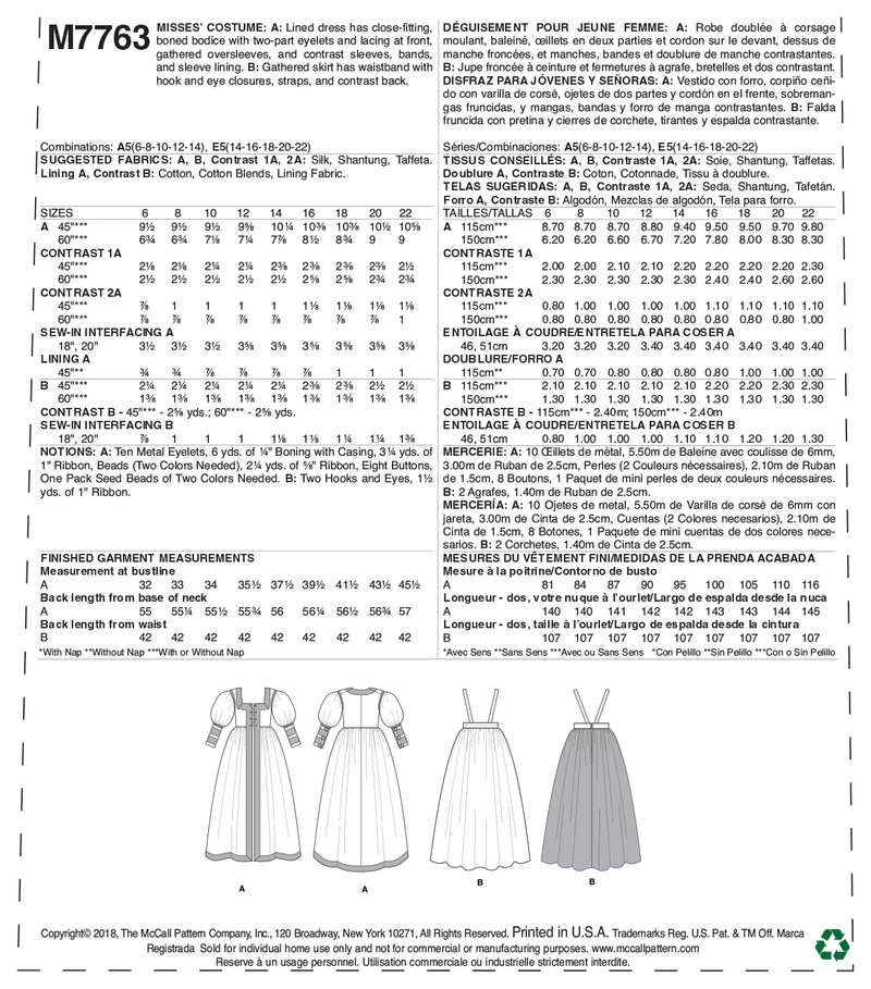 M7763 Robe et jupe pour Jeune Femme (grandeur : 6-8-10-12-14)
