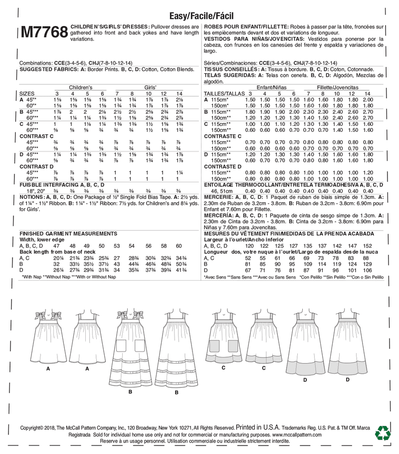 M7768 Robes pour enfant / fillette (grandeur : 3-4-5-6)