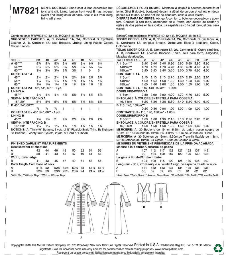 M7821 Men's Costume (size: 38-40-42-44)