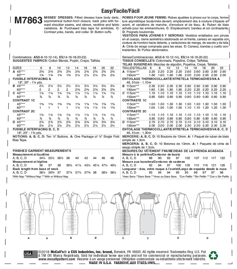M7863 Misses' Dresses (size: 14-16-18-20-22)