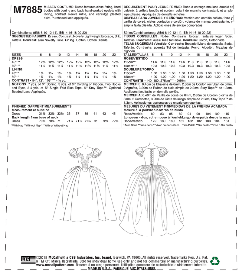 M7885 Misses' Costume (size: 6-8-10-12-14)