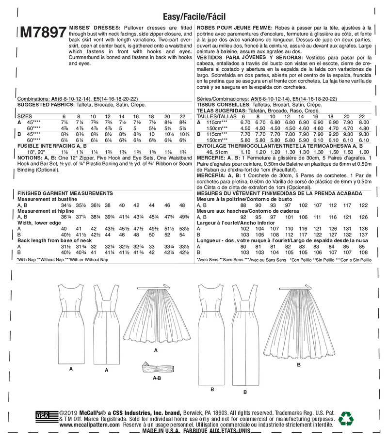M7897 Misses' Dresses (size: 6-8-10-12-14)