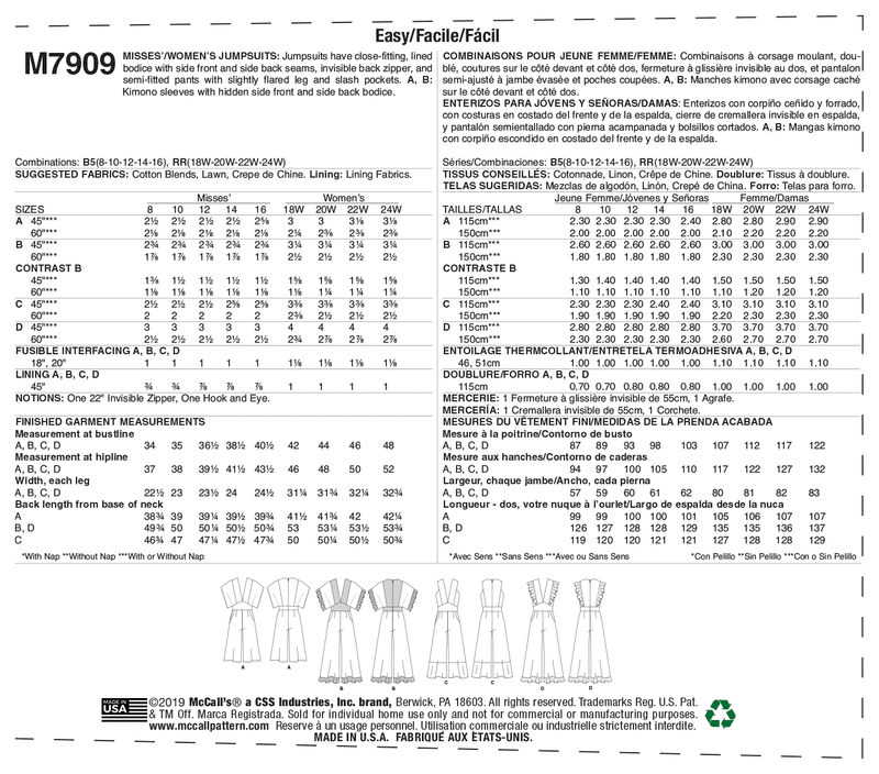 M7909 Misses'/Women's Jumpsuits (size: 8-10-12-14-16)