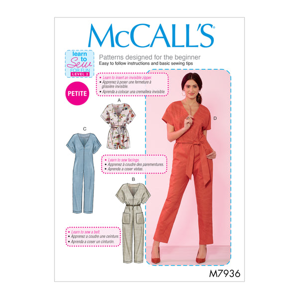 M7936 Misses'/Miss Petite Romper, Jumpsuit and Belt