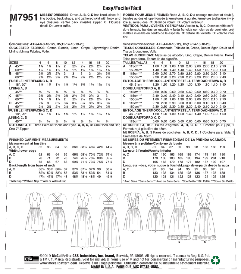 M7951 Misses' Dresses (size: 4-6-8-10-12)