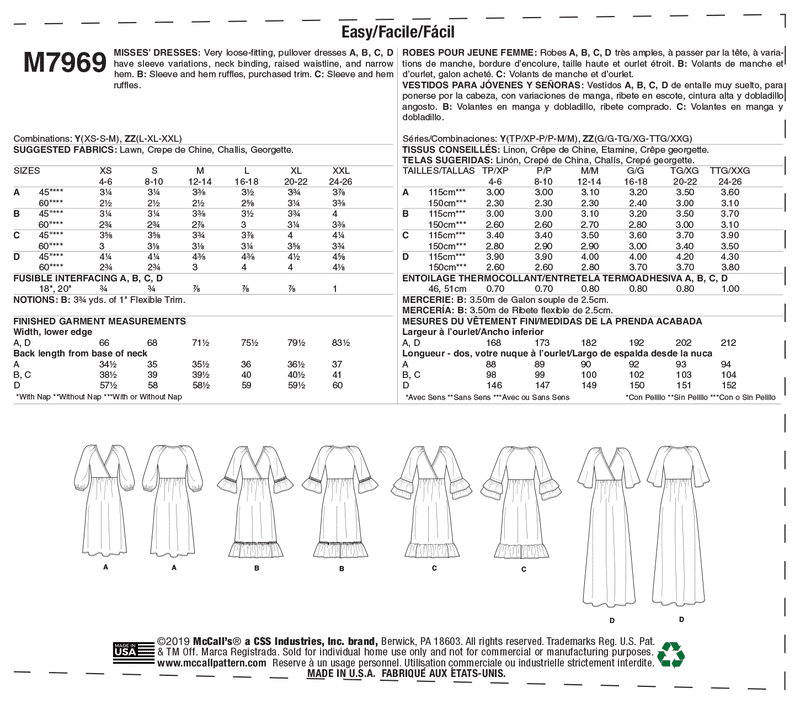 M7969 Misses' Dresses (size: L-XL-XXL)