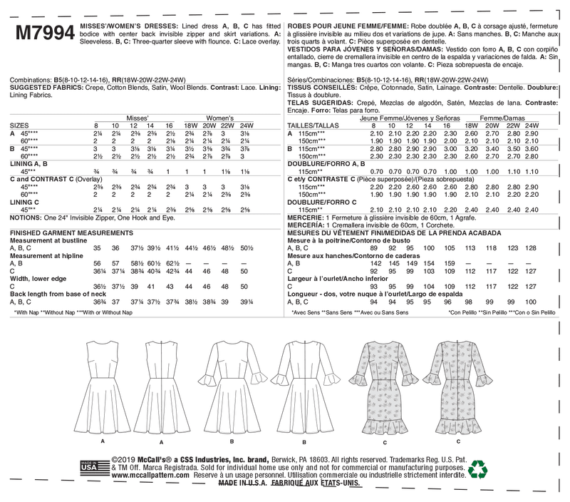 M7994 Misses'/Women's Dresses (size: 8-10-12-14-16)