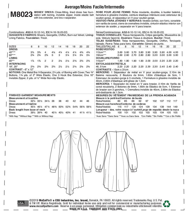 M8023 Robe pour Jeune Femme (grandeur : 6-8-10-12-14)