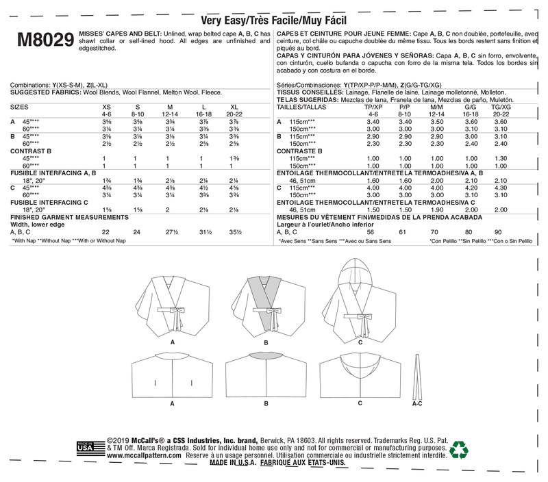 M8029 Misses' Capes & Belt