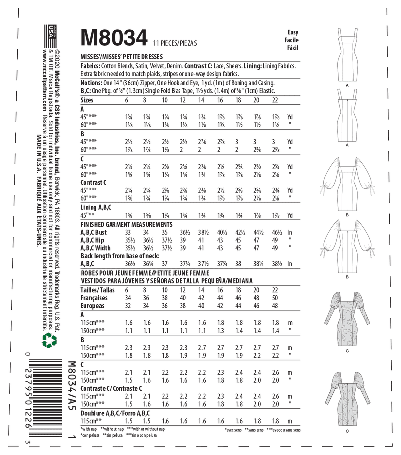 M8034 #CoraMcCalls - Misses'/Misses' Petite Dresses (size: 14-16-18-20-22)