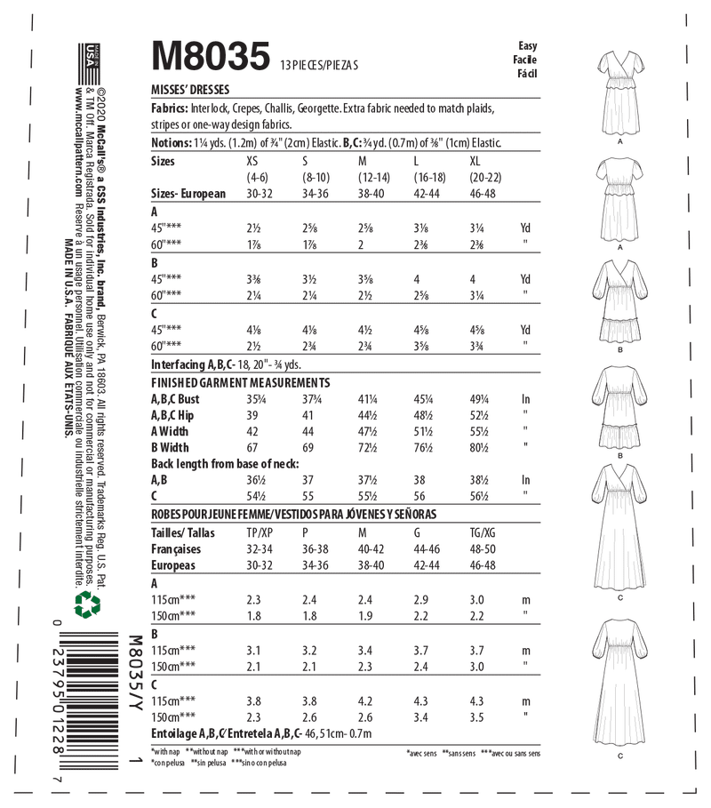 M8035 #BrynnMcCalls - Misses' Dresses (size: XS-S-M)