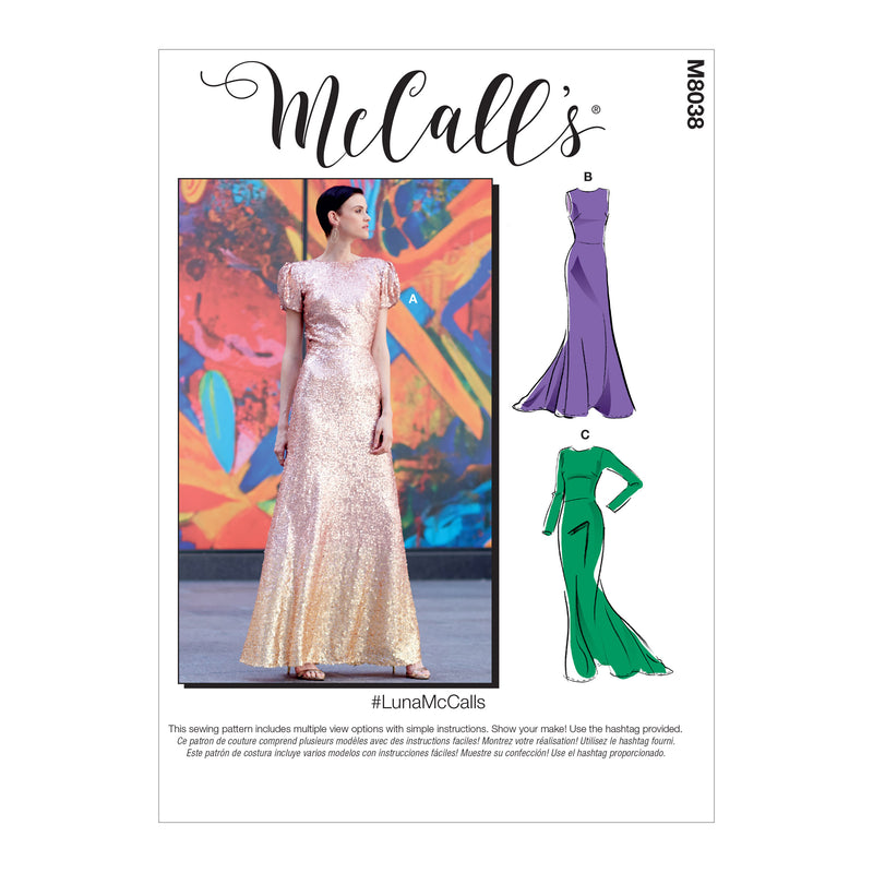 M8038 #LunaMcCalls - Misses' & Women's Special Occasion Dresses (size: 8-10-12-14-16)