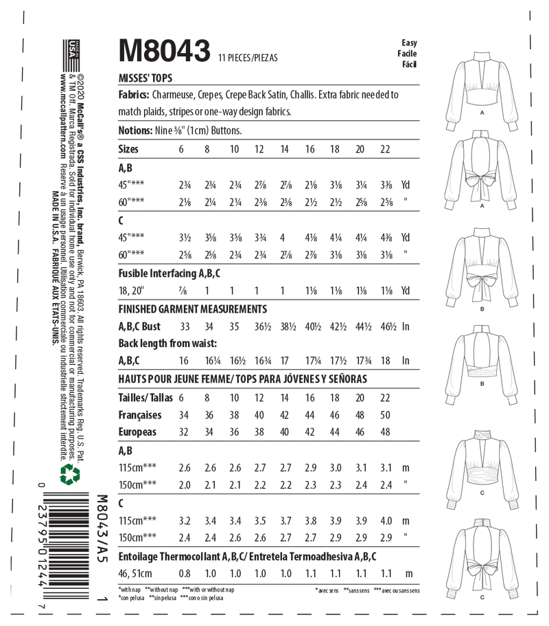 M8043 #AlisterMcCalls - Misses' Tops (size: 14-16-18-20-22)