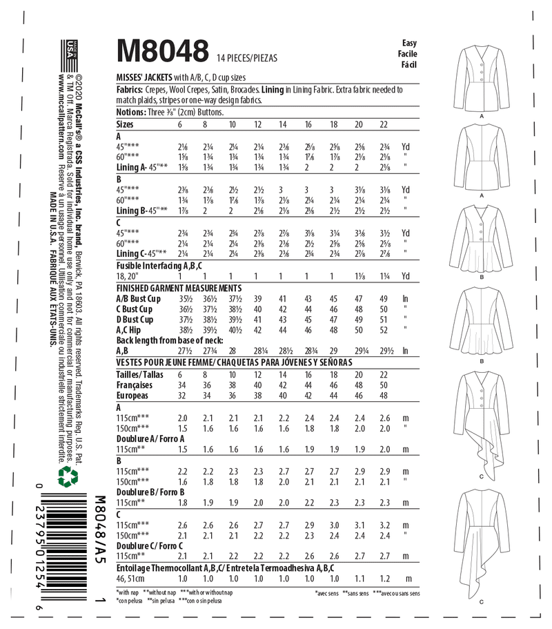 M8048 #JessaMcCalls - Misses' Jackets (size: 6-8-10-12-14)