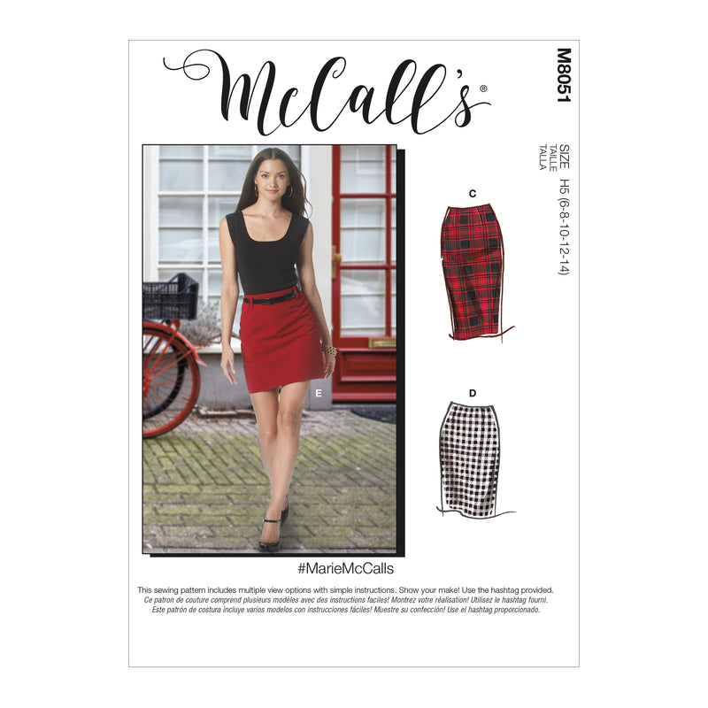 M8051 #MarieMcCalls - Misses' Pencil Skirts In Five Lengths (size: 14-16-18-20-22)