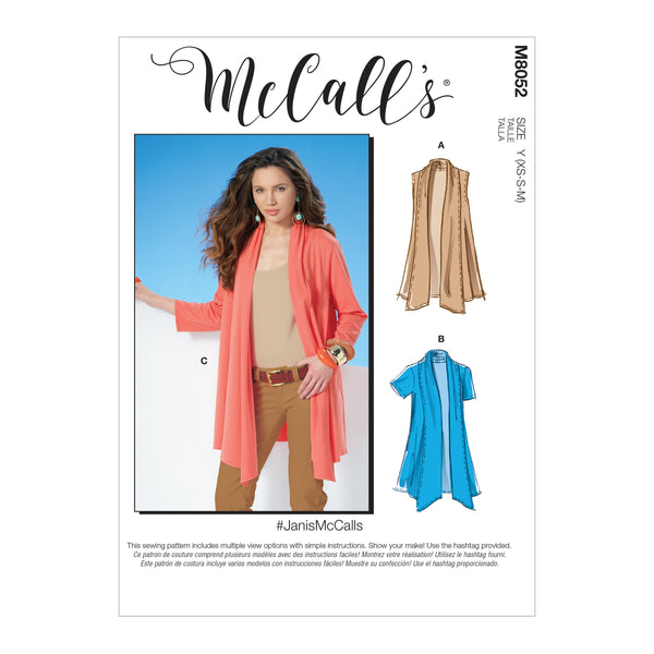 M8052 #JanisMcCalls - Misses' Shawl Collar Cardigans  (size: XS-S-M)