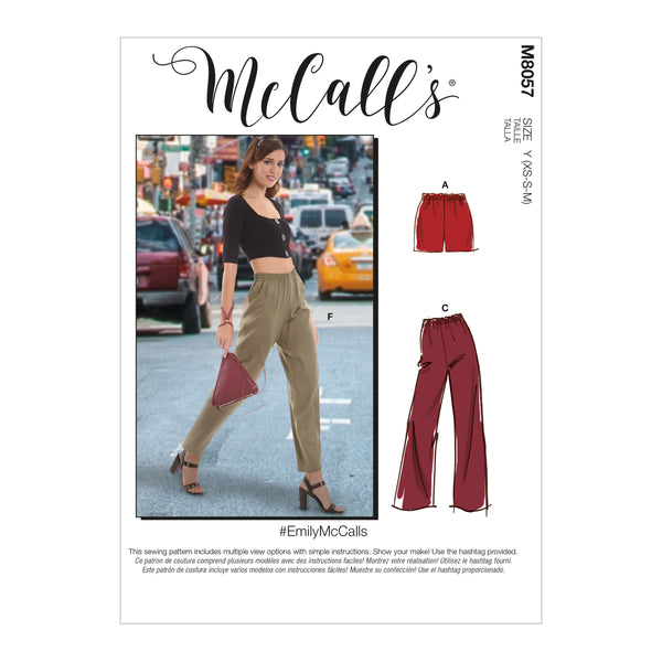 M8057 #EmilyMcCalls - Misses' Elastic-Waist Shorts and Pants (size: L-XL-XXL)