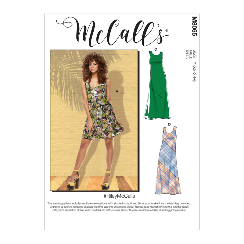 M8065 #RileyMcCalls - Misses' Pullover Bias-Cut Tank and Short-Sleeve Dresses (size: XS-S-M)