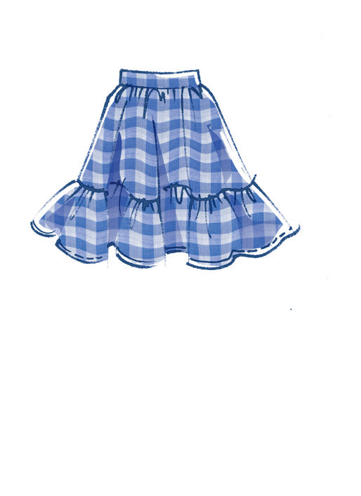 M8066 #PosieMcCalls - Misses' Pull-On Gathered Skirts with Tier and Length Variations (size: XS-S-M)