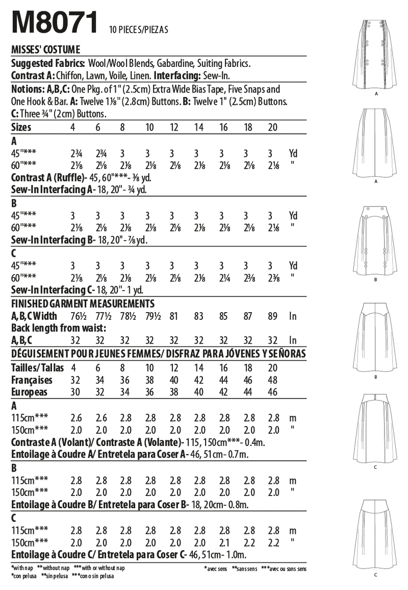 M8071 Misses' Historical Skirt (size: 12-14-16-18-20)