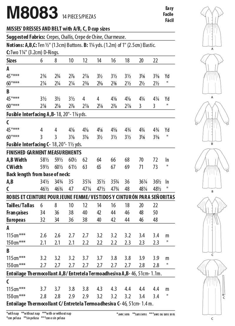 M8083 #GiaMcCalls - Misses' Dresses & Belt (size: 6-8-10-12-14)