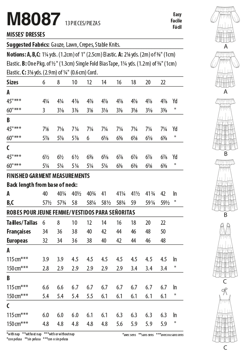 M8087 #AuroraMcCalls - Robes pour Jeune Femme (grandeur : 6-8-10-12-14)