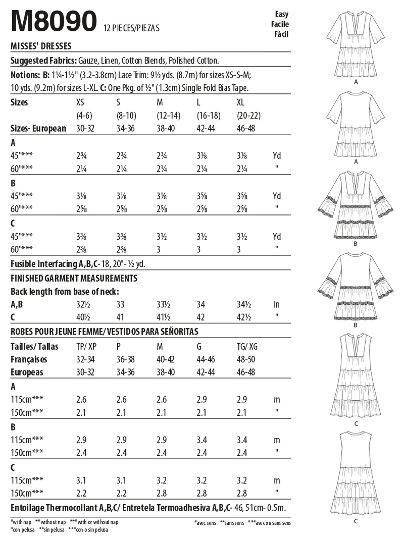 M8090 #MarinaMcCalls - Misses' Dresses & Belt (size: XS-S-M-L-XL)