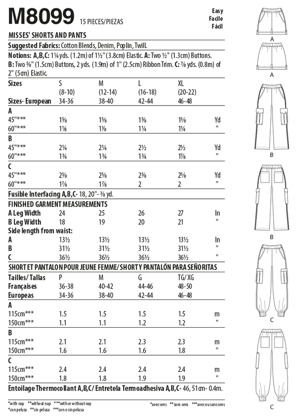 M8099 #LinaMcCalls - Misses' Shorts & Pants (size: S-M-L-XL)