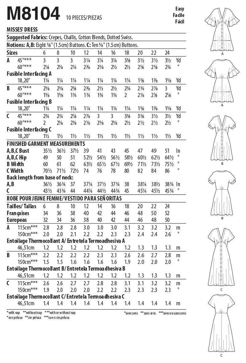 M8104 #DawnMcCalls - Robes pour Jeune Femme (grandeur : 6-8-10-12-14)