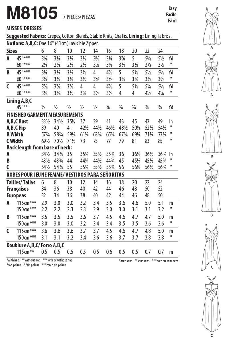 M8105 #MeadowMcCalls - Robes pour Jeune Femme (grandeur : 6-8-10-12-14)