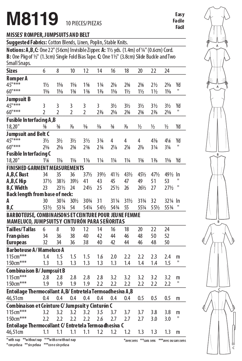 M8119 #MarlowMcCalls - Misses' Romper, Jumpsuits & Belt (size: 16-18-20-22-24)