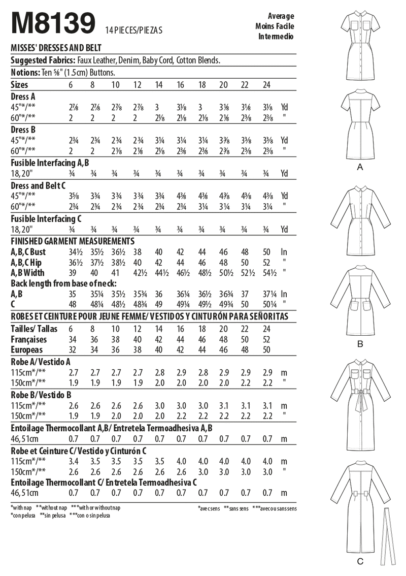 M8139 #MarcyMcCalls - Misses' Dresses & Belt (Size: 6-8-10-12-14)