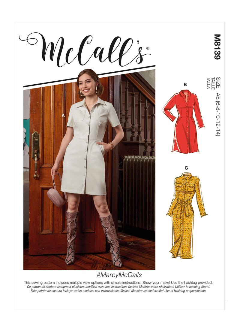 M8139 #MarcyMcCalls - Misses' Dresses & Belt (Size: 16-18-20-22-24)