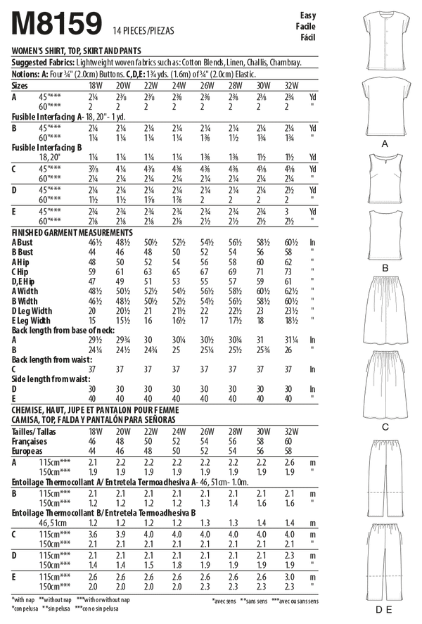 M8159 #CherylMcCalls - Women's Side Slit Shirt, Top, Skirt & Pants (Size: 26W-28W-30W-32W)
