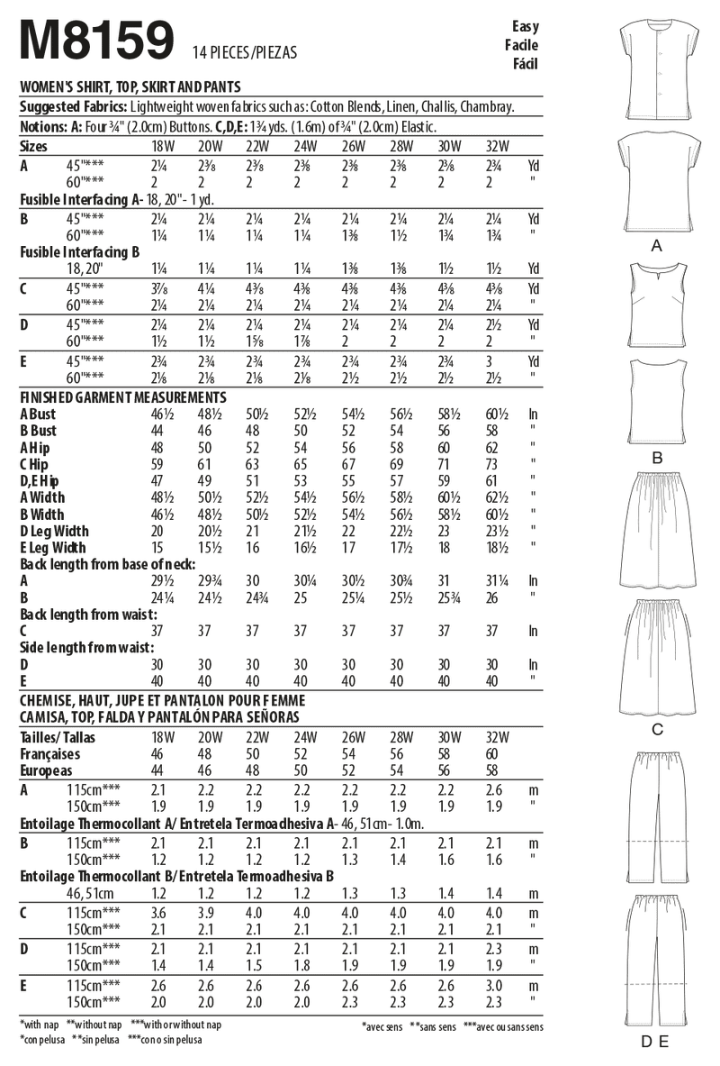 M8159 #CherylMcCalls - Women's Side Slit Shirt, Top, Skirt & Pants (Size: 18W-20W-22W-24W)